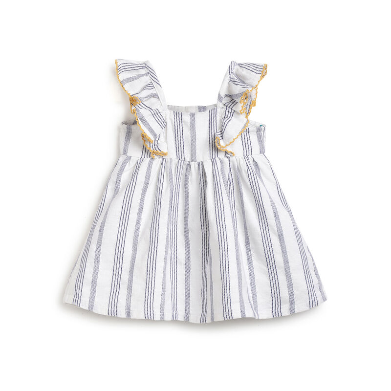 Girls White and Blue Striped Short Sleeve Dress image number 0